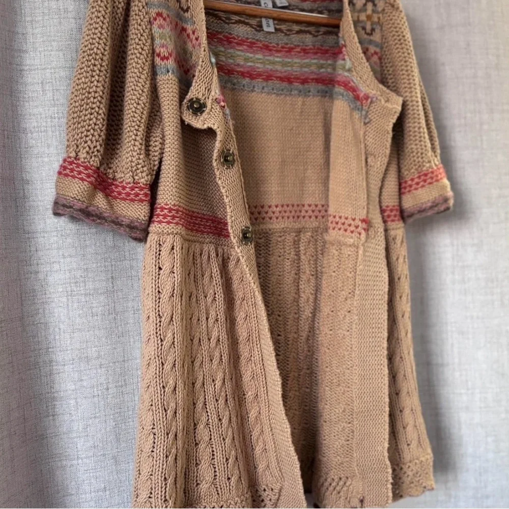 Vintage Caslon Fair Isle‎ Yoke Babydoll Knit Cardigan Cozy Cabincore Size L